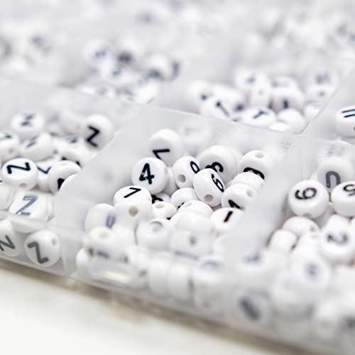 Image of Acrylic Round Letter Beads, White, 4x7mm