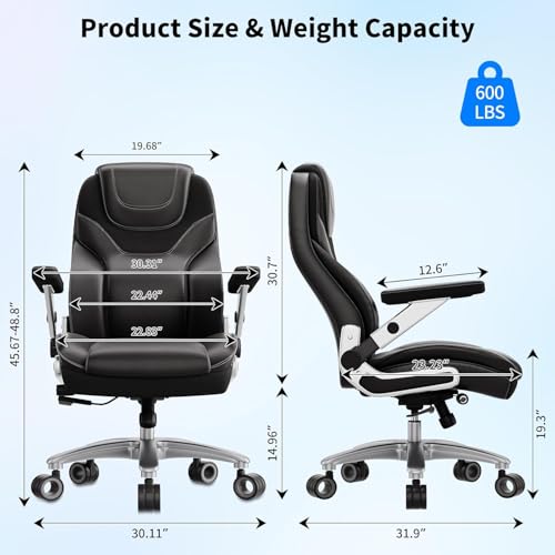 Image of Big and Tall Office Chair with 5D Arms, 600lbs Fabric & PU Leather Heavy Duty Desk Chair, Adjustable Lumbar Support & Height, Tilt Function, High Back Ergonomic Executive Computer Chair