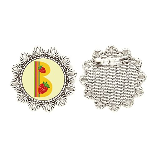 Broche de plata con fresa y letra B tamaño mediano para ropa