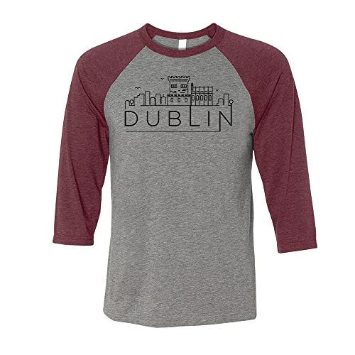 Skyline Dublin Ireland Three-Quarter Raglan Sleeve Baseball Shirt Unisex Medium Grey/Maroon