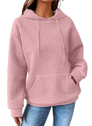 Image of SHEWIN Women Fall Waffle Hoodies Pullover Tops Hooded Sweatshirt