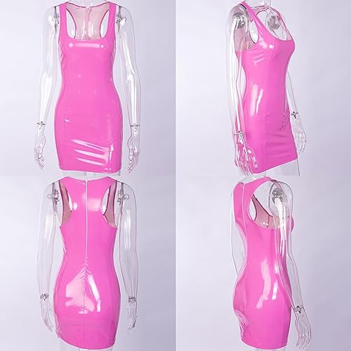 Vestido Rosa Brilhante,Vestido regata de couro sem mangas brilhante | Vestido espartilho sem costas