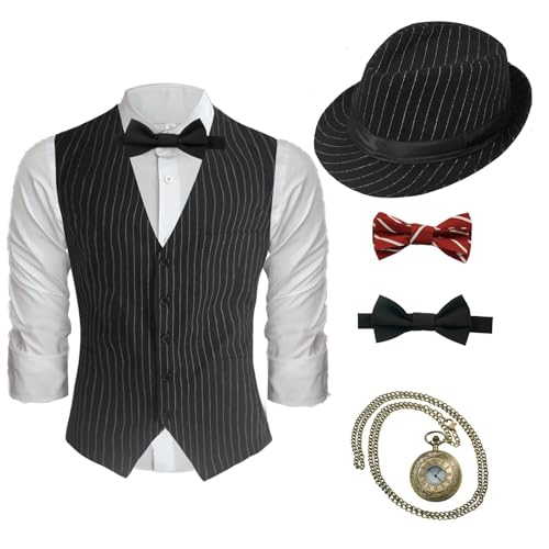 Itdespln 1920s Mens Costume Gatsby Cosplay Roaring 20s Gangster Accessories Set(3XL Z3529BKTW)