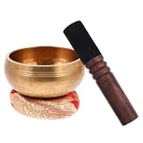 jojofuny Meditation Singing Bowl Set 8cm Copper Tibetan Sound Bowl with Wooden Mallet and Cushion for Mindfulness and Relaxation in Bedroom or Sleep