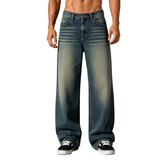 SANEDI Whisker Green Baggy Jeans for Men - Image 1