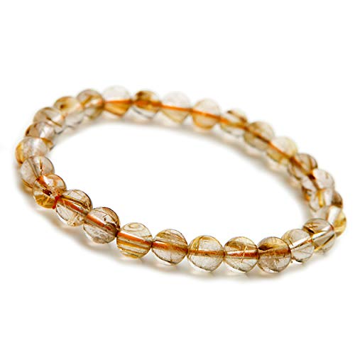 Bracelet quartz rutilé jaune or 7 mm : le bijou idéal pour illuminer vos tenues