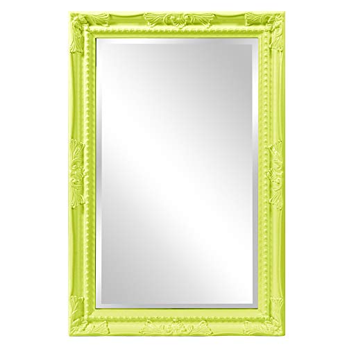 Image of Howard Elliott Collection Queen Ann Rectangular Glossy Green Wall Mirror, Rectangle Hanging Wood Framed Vanity Mirrors for Home Decor, Living Room, Bathroom, Bedroom, or Hallway, 24 x 36 Inch