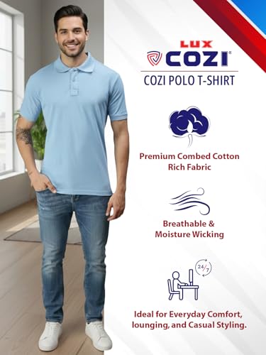 Image of Lux Cozi Men's Cotton Solid Polo Tshirt | Collar Tshirts | Half Sleeves | Stylish & Premium All Day Wear | Pack of 1