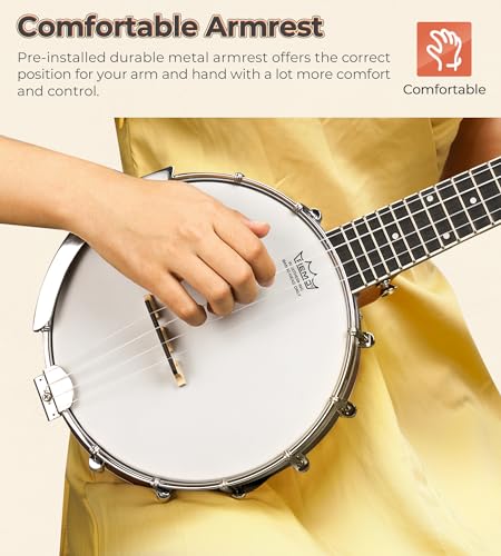 Image of Vangoa Banjolele 23 Inch with Premium REMO Head, Travel Mini Banjo Uke 4 String Banjo Ukulele Beginner Kit with Armrest, Concert Mohagony for Teens Beginners