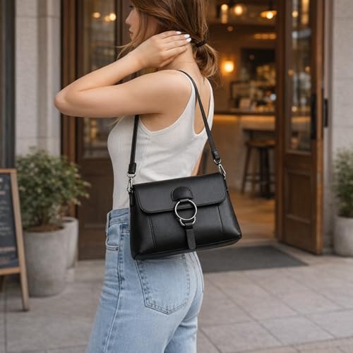 Bolso crossbody de cuero vegano para mujer multi-bolsillos miniatura 2
