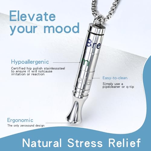 Fidget Necklace with Spinning Calm, Breathe, Relax Charms - Sensory Anxiety Relief & Deep Breathing Aid Stainless Steel Necklaces for Women Men (Steel) — view 3