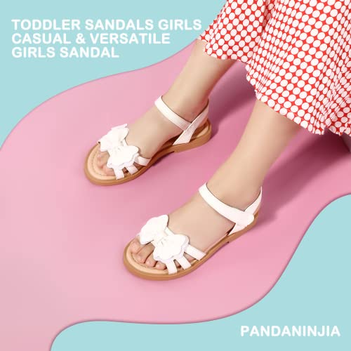PANDANINJIA Girls Sandals, Open Toe Cute Bow Princess Girls Flats, Sparkly Summer Dress Shoes Sandals for Toddler/Little Kid/Big Kid2