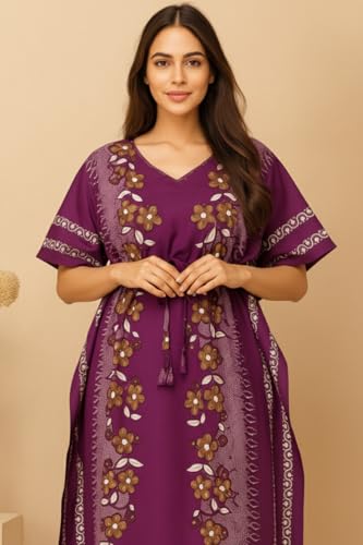 Image of Bahumaan Pure Cotton Kaftan Nighty for Women | Kaftan Maxi for Women | Kaftan Night Gowns for Women | Cotton Nighty for Women Stylish |