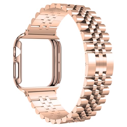 Image of baozai Compatible Apple Watch Bands 46mm 45mm 44mm 42mm 41mm 40mm 38mm, Stainless Steel Band with Screen Protector Case for Apple Watch Series 11 /10 /9 /8 /7 /6 /5 /4 /3 /2 /1 /SE3