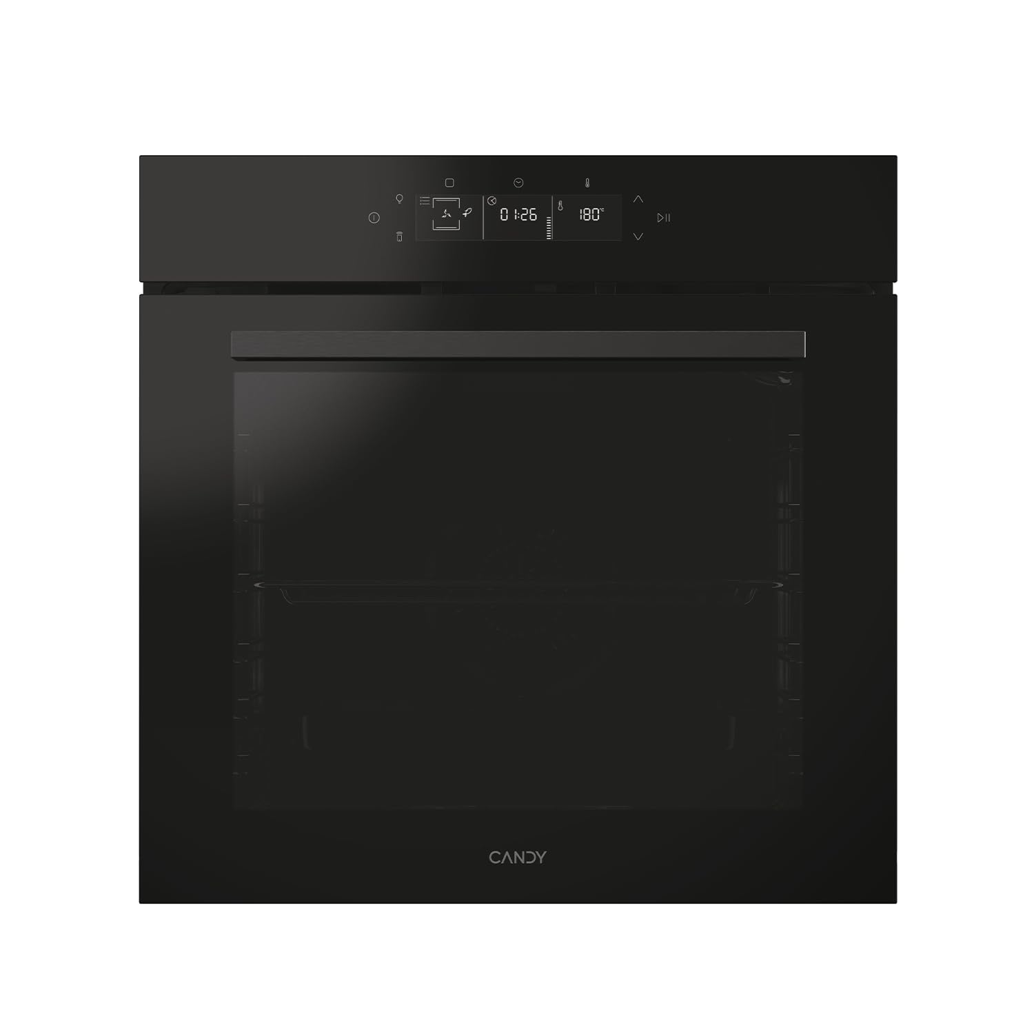 CANDY - Four Encastrable à Chaleur Pulsée - Pyrolyse/Hydrolyse, 6 Niveaux de Cuisson, A++, Cavité XXL (78L), Ouverture & Fermeture Douces, Noir - Interface 100% Tactile - 59,5 x 59,5 x 56,8 cm