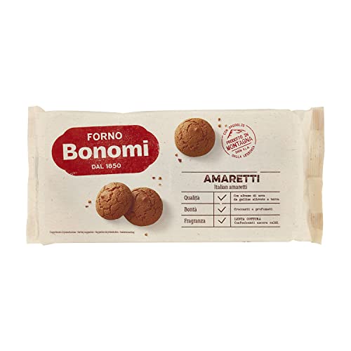Forno Bonomi Amaretti, biscotti secondo la tradizione confezionati realizzati con i migliori prodotti naturali. Protagonisti della tua colazione o dei tuoi dolci preferiti. Confezione da 200g