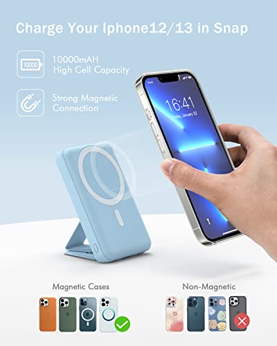 Podoru Wireless Portable Charger, Foldable 10000Mah Magnetic Power Bank With Type-C Cable Led Display 22.5W Pd Fast Charging Lighting Mag-Safe Battery Pack For Iphone 14/13/12/Mini/Pro/Pro Max-Blue #TOP1