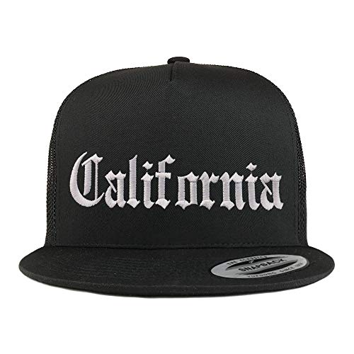 Trendy Apparel Shop California State Old English 5 Panel Flatbill Trucker Cap - Black