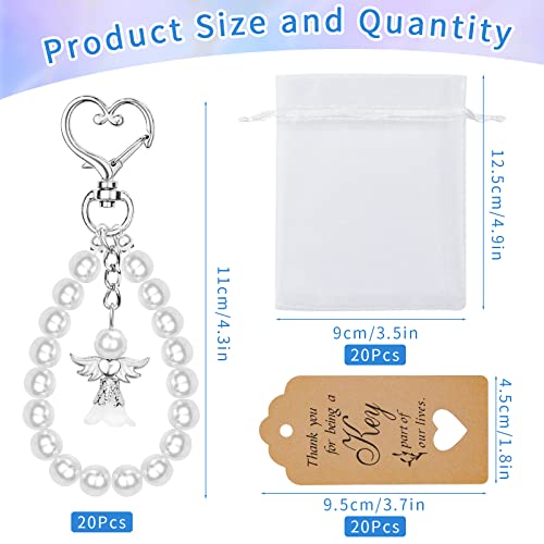 Dreamtop 20 Sets Angel Keychains Favor, Pearl Angel Keychain Gifts Bulk Guardian Angel Pendant Keychain with Thank You Tags Organza Bag for Wedding Baby Shower Baptism Party Favors for Guest