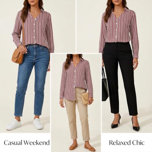 Striped Shirt Women Long Sleeve Summer Fall Blouse Purple — view 6