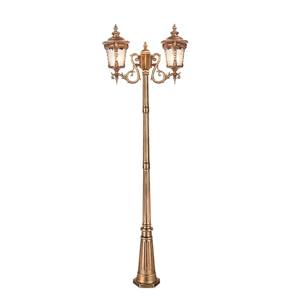 Moderne Außenstehleuchte mit 2 Köpfen aus Aluminium, Laterne aus Glas, wasserdicht IP65, auf Fuß im europäischen Stil, traditionelle Straßenlampe im Victoria-Stil/Metall/265 cm