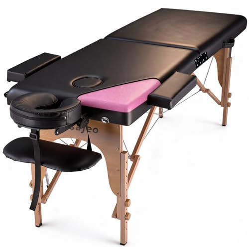 Professional Massage Table Portable Massage Bed for Spa Salon Tattoo Esthetician Lash Reiki, Adjustable Height 84' Long 500 LBS Load Capacity, Black (2-Section)