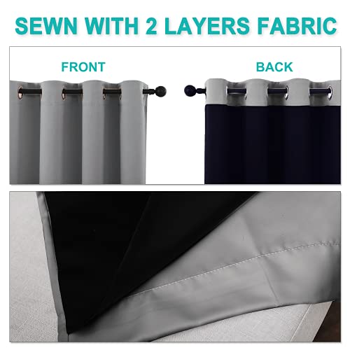 Image of NICETOWN Extra Long Truly Blackout Drapes for Hall and Villa, 46-inch Width Each Panel, 45-inch Length, Silver Grey, 2 Pieces, 100% Blackout Window Curtains with Black Lined for Night Shift Worker