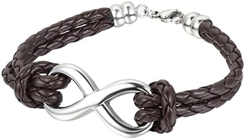 OIDEA Bracciale Uomo Donna Braccialetto Pelle Acciaio Inox Infinito Argento Rosso