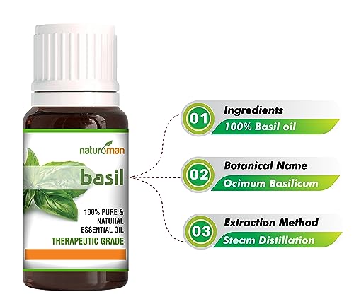 Image of Naturoman Pure and Natural Essential Oil | Therapeutic Grade | Suitable for All Skin Types | Natural & Pure | For Skin, Hair, Face & Body | Pack of 1 | 15 ml (Basil)