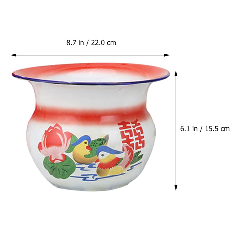BESPORTBLE Vintage Enamel Spittoon Chamber Pot - Portable Urinal for Home, Camping, Travel - Red Persimmon Design for Elderly, Children, Pregnant Women