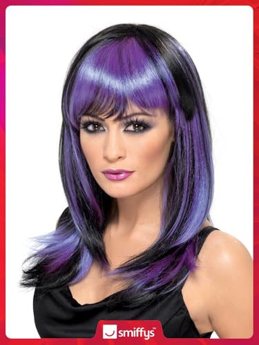 Smiffys Glamour Witch Wig, Black Long with Fringe, Halloween Fancy Dress Accessory, Witch Dress Up Wigs - Image 2