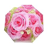 Folding Umbrella Auto Open Compact Sun Rain Umbrellas Rose Pink Floral Flowers For Women Men Kids Tr