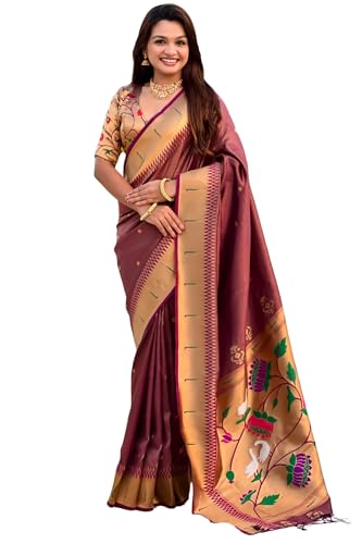 Image of SGF11 Women's Paithani Soft Lichi Silk Kanjivaram Sarees With Blouse Piece