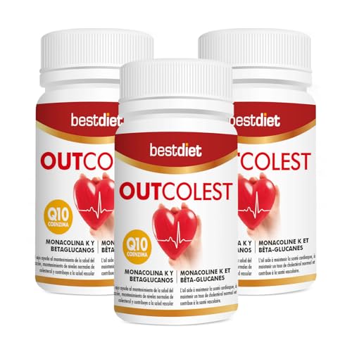 BestDiet – Outcolest | levadura roja de arroz, reduce niveles de colesterol, previene enfermedades de arterias y metabólicas, Coencina Q10 - Pack de 3 botes con 30 cápsulas