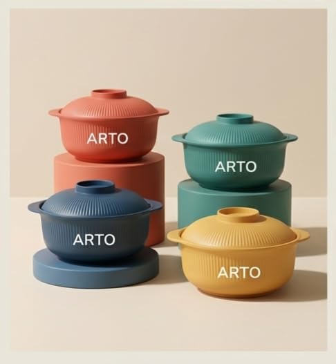 Arto Casserole Set of 3 | Plastic Serving Bowl Set with Lids 1200 ml | Multicolor Hot Pot for Roti, Rice, Biryani | BPA-Free, Food-Grade, Unbreakable, Dishwasher-Safe Kitchen Serveware for Home