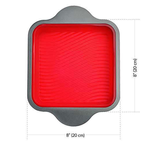 Boxiki Kitchen Non-Stick Silicone 8x8 Square Cake and Brownie Pan with Easy Grip Steel Frame Handles - Easy to Release, Oven & Dishwasher Safe