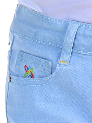 Image of Knit N Knot Girls' Kids Premium Solid Clean Ice, Light Blue Cotton Stretch Slim Fit Mid Rise Jeans | Classic 5 Pocket | Regular Casual EverydayFestive Occassional Wear | Adjustable Waist