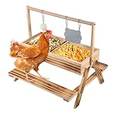 Chicken Feeder Table, Chick Picnic Table Wood Chicken Feeders No Waste Kit with Stainless Steel Mesh