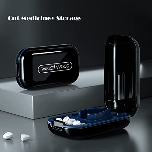 Dyroe tablettenteiler, Pillenschneider Große und Kleine Tabletten, Tablettenspalter Pillenteiler mit Tablettenaufbewahrungsfach, Pillen Vitamin-Tabletten, Tragbarer Tasche Pillenzerkleinerer Schwarz