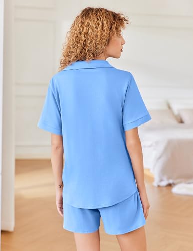 Ekouaer Cotton Pajamas for Women Set Short Sleeve Sleepwear Soft Button Down Pj Loungewear4