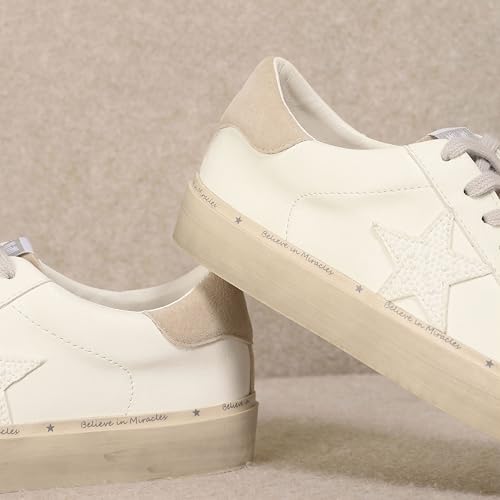 Image of Mi.iM Gaby Rubber Sole Lace-up Snake Print Suede Star Sneakers (White Beige, US Footwear Size System, Adult, Women, Numeric, Medium, 8.5)