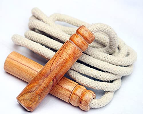 AMIFIT Wooden Jumping Skipping Rope | Unisex | Brown Handle | Whi...