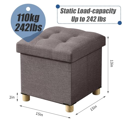 Image of BRIAN & DANY Ottoman with Storage, Square Small Storage Ottoman Foot Rest with Legs, Ottomans Foot Stool for Dorm, Living Room, Entryway 15 inchx15 inchx15 inch (Brown)