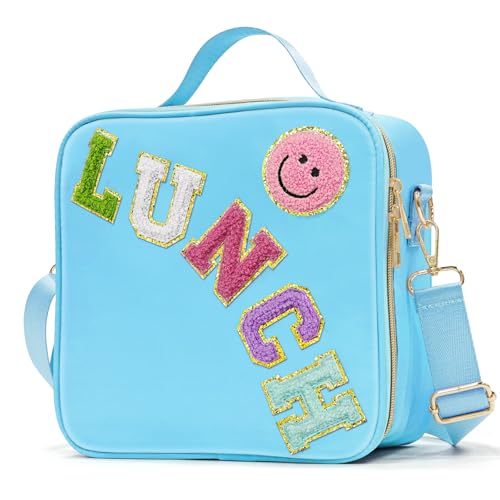 LOKFAR Insulated Lunch Bag Women Lunch Box Kids for Teen Girls Boys, Cute Preppy Lunch Boxes With Adjustable Shoulder Strap, Waterproof Nylon Lunchbox Lunch Bags for School Work Picnic (Blue)