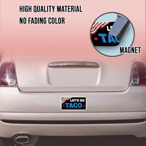 Image of Magnet Sticker Let's Go Taco Magnetic Funny Food Humor US Flag Magnet for Bumper, Refrigerator, Cruise Door, Car, Truck 7.5x3.75in