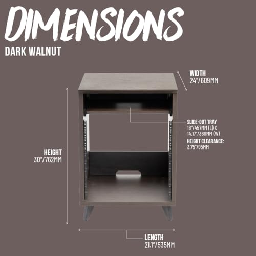 Gator Frameworks Elite Series 10U Studio Rack Desk with Slide-Out Tray and Rear Cable Passthrough, Dark Walnut Finish (GFW-ELITEDESKRK-BRN) - Thumbnail 3