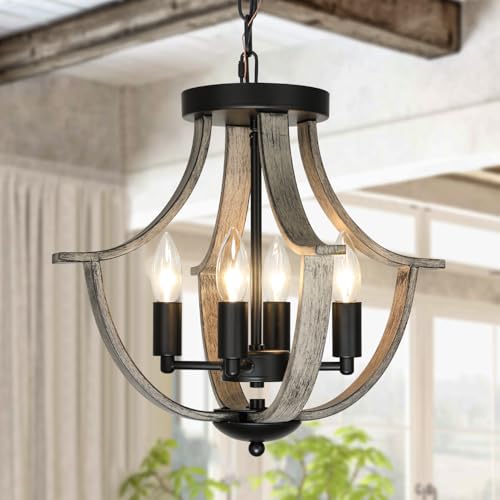 Farmhouse Chandelier, Modern Hanging Pendant Lighting, 4-Light Rustic Flush Mount