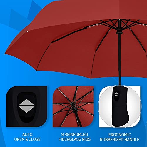 Image of QONETIC Portable Auto Open Close Travel Umbrella for Men & Women, Windproof Folding Umbrella for Rain, Compact Waterproof Umbrella, Lightweight 3 Fold Design for Daily Travel & Office Use