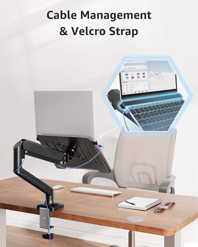 Image of MOUNTUP Laptop Stand for Desk, Adjustable Aluminum Laptops Arm Mount for 14-17 Inch Notebook & 32 inch Monitor, Laptops Arm for Desk Support for 2.2-19.8lbs, 2-in-1 Laptop Desk Mount with Clamp /Grommet