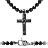 WESTMIAJW Black Onyx Beads Beaded Cross Pendant Necklace Chain for Men,Healing Crystals Jewelry 60cm